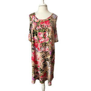 Now N Forever Women's 3XL Floral Mini Dress BOHO Cottagecore Cold Shoulder Tunic